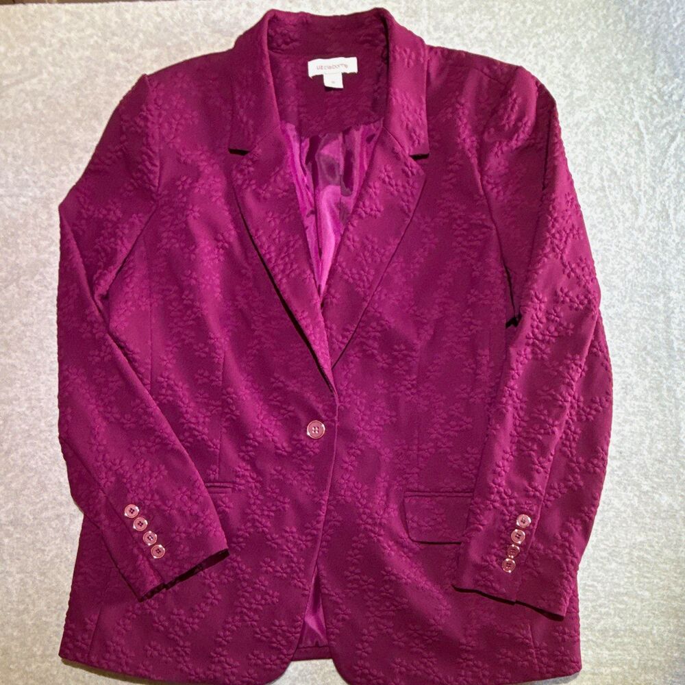 Liz Claiborne Burgundy Floral Women’s Blazer Suit Jacket Lined size 18 #0036